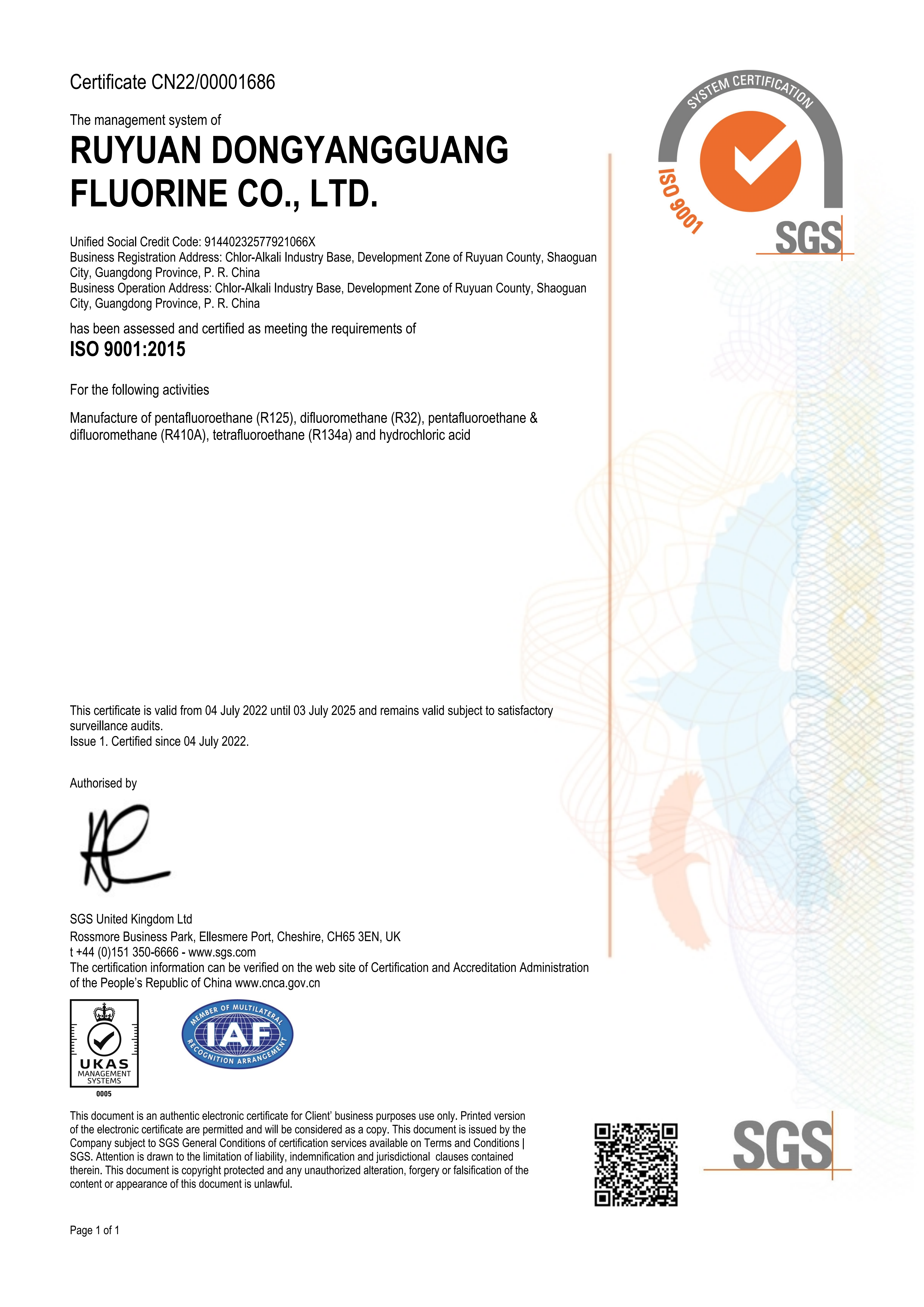 SGS Certificate